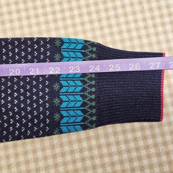 Eddie Bauer Blue Fair Isle Quarter Zip High Neck Preppy Knit Pullover Sweater - Picture 10 of 11